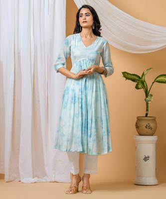Blue tie & dye kurta pant set of 2 4