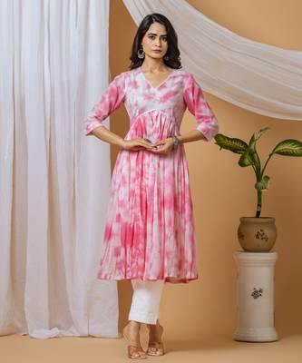 Pink tie & dye kurta pant set of 2 4