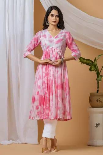 Pink tie & dye kurta pant set of 2