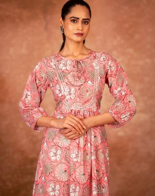 Pink floral hand block printed cotton kurta pant  set of 2 2
