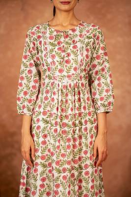 Red floral hand block printed cotton kurta pant  set of 2 2