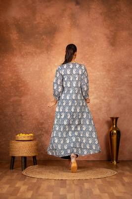 Blue floral hand block printed cotton kurta pant  set of 2 3