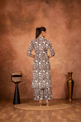 Black floral hand block printed cotton kurta pant  set of 2 3