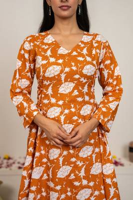 Peach hand block print cotton kurta set 2