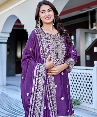 wine chinnon silk wedding sharara with embroidery 3