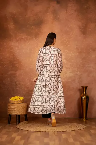 Black floral hand block printed cotton kurta pant  set of 2