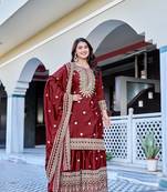 Maroon Color Chinnon Silk Embroidery Work Wedding Wear Sharara 