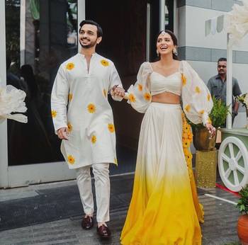 white yellow ombre organza haldi lehenga choli set 2