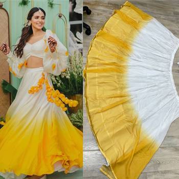 white yellow ombre organza haldi lehenga choli set 3