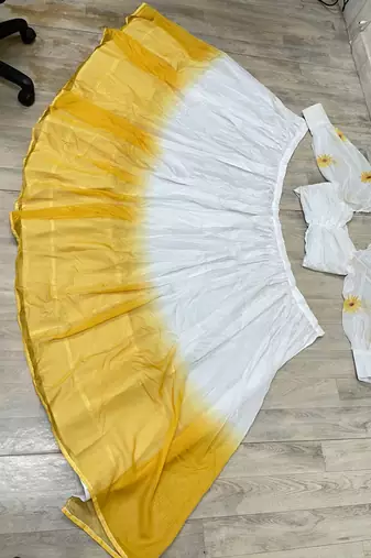 white yellow ombre organza haldi lehenga choli set