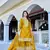 yellow chinnon silk wedding sharara with embroidery