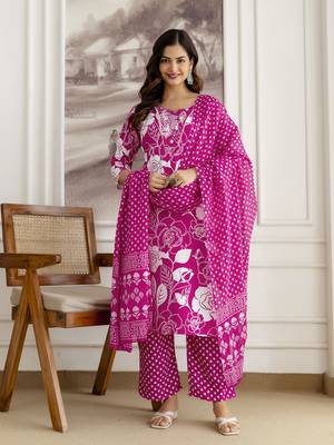 pink cotton straight kurta with floral embroidery 1