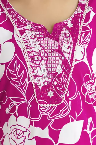 pink cotton straight kurta with floral embroidery