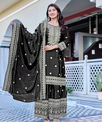 black chinnon silk embroidery work sharara 2