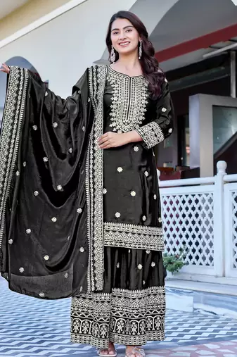 black chinnon silk embroidery work sharara