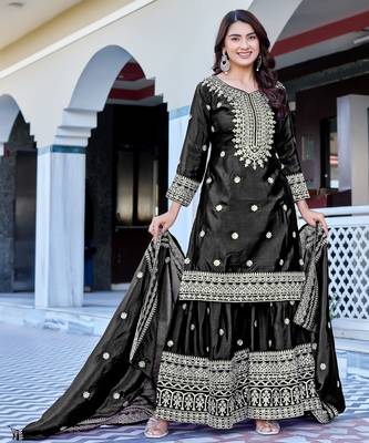 black chinnon silk embroidery work sharara 3