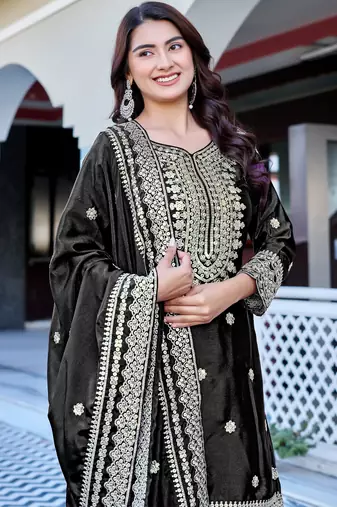black chinnon silk embroidery work sharara