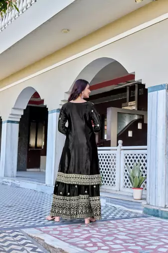 black chinnon silk embroidery work sharara