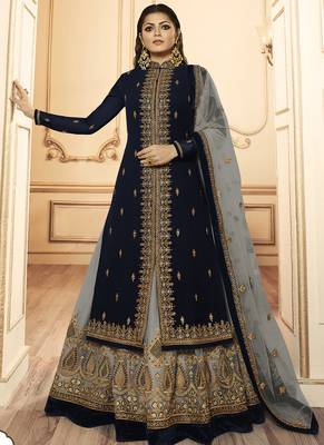 blue georgette silk sharara with crystal embroidery 1