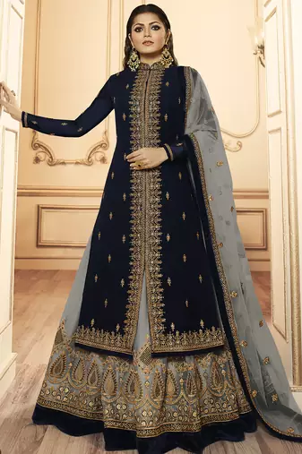 blue georgette silk sharara with crystal embroidery