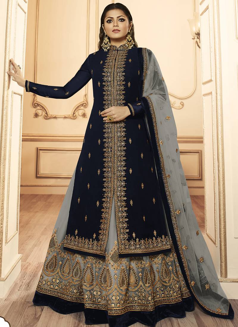 blue georgette silk sharara with crystal embroidery