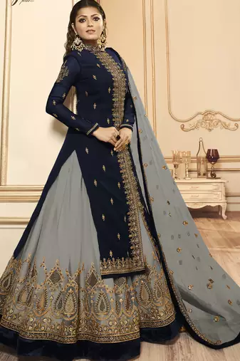 blue georgette silk sharara with crystal embroidery