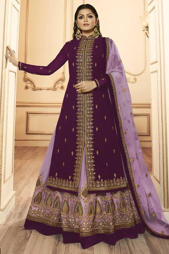 purple georgette silk sharara with crystal embroidery