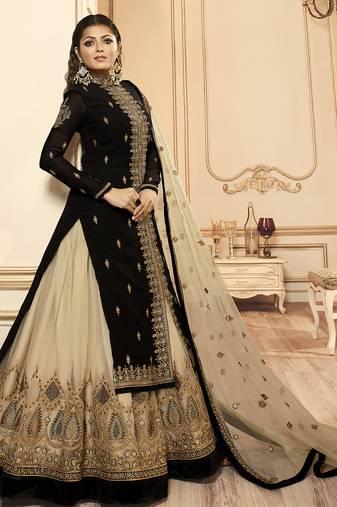 black georgette silk sharara with crystal work