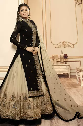 black georgette silk sharara with crystal work