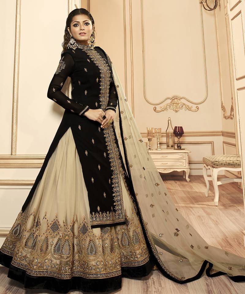 black georgette silk sharara with crystal work