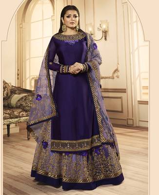 purple satin silk wedding sharara with embroidery and crystal detailing 1