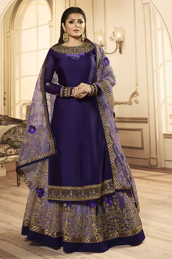 purple satin silk wedding sharara with embroidery and crystal detailing