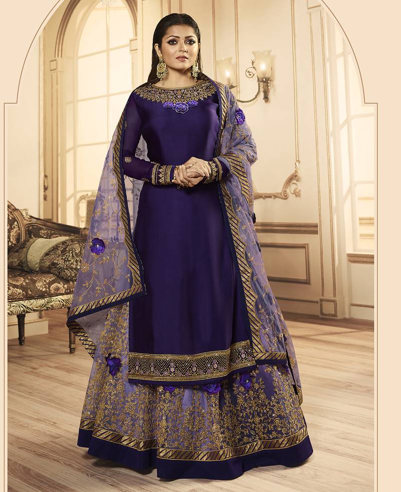 purple satin silk wedding sharara with embroidery and crystal detailing