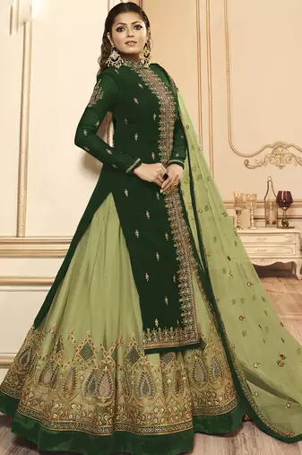 green georgette silk sharara with crystal embroidery