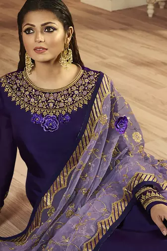 purple satin silk wedding sharara with embroidery and crystal detailing