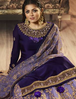 purple satin silk wedding sharara with embroidery and crystal detailing 3