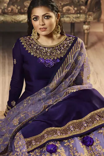 purple satin silk wedding sharara with embroidery and crystal detailing