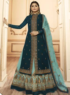 dark blue georgette silk sharara with crystal work 1