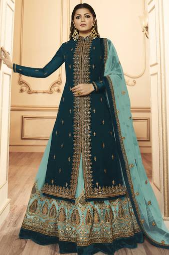 dark blue georgette silk sharara with crystal work