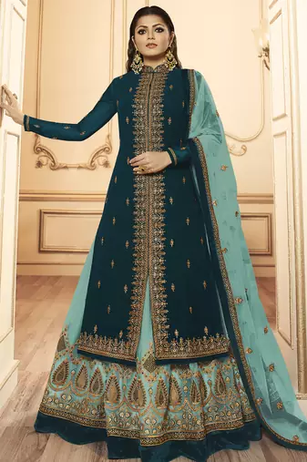 dark blue georgette silk sharara with crystal work