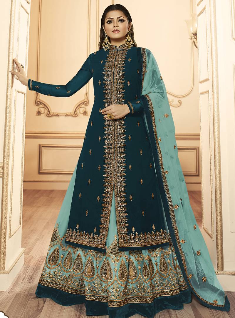 dark blue georgette silk sharara with crystal work