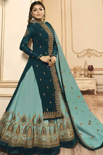 dark blue georgette silk sharara with crystal work
