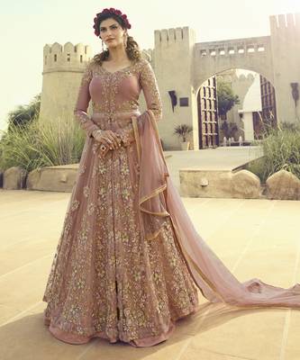 pink net wedding gown with embroidery and crystal detailing 1