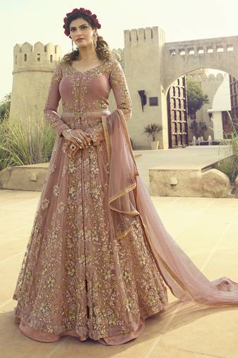 pink net wedding gown with embroidery and crystal detailing