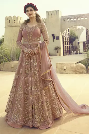 pink net wedding gown with embroidery and crystal detailing