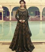 black embroidered net wedding gown with crystal accents