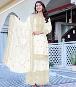 White Color Chinnon Silk Embroidery Work Wedding Wear Sharara 