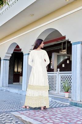 white chinnon silk embroidered wedding sharara set 4