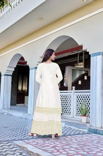 white chinnon silk embroidered wedding sharara set