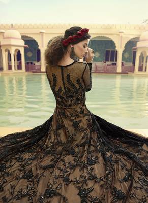 black embroidered net wedding gown with crystal accents 2